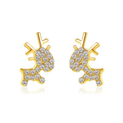 Cubic Zirconia & 18K Gold-Plated Pavé Reindeer Stud Earrings