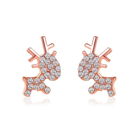 Cubic Zirconia and 18K Rose Gold-Plated Pav¨¦ Reindeer Stud Earrings, rose gold stud earrings for women, front view