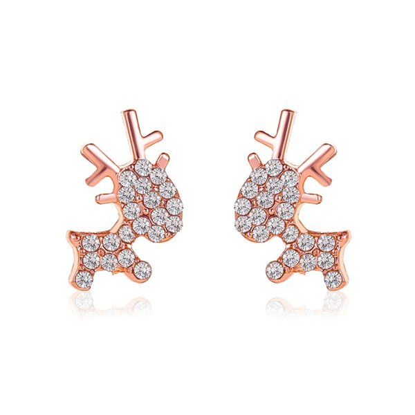 Cubic Zirconia & 18k Rose Gold-Plated Pavé Reindeer Stud Earrings