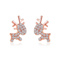Cubic Zirconia & 18K Rose Gold-Plated Pavé Reindeer Stud Earrings