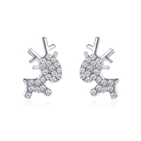 Cubic Zirconia & Silver-Plated Reindeer Stud Earrings