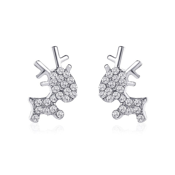 Cubic Zirconia & Silver-Plated Reindeer Stud Earrings