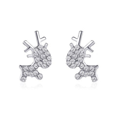 Cubic Zirconia & Silver-Plated Reindeer Stud Earrings