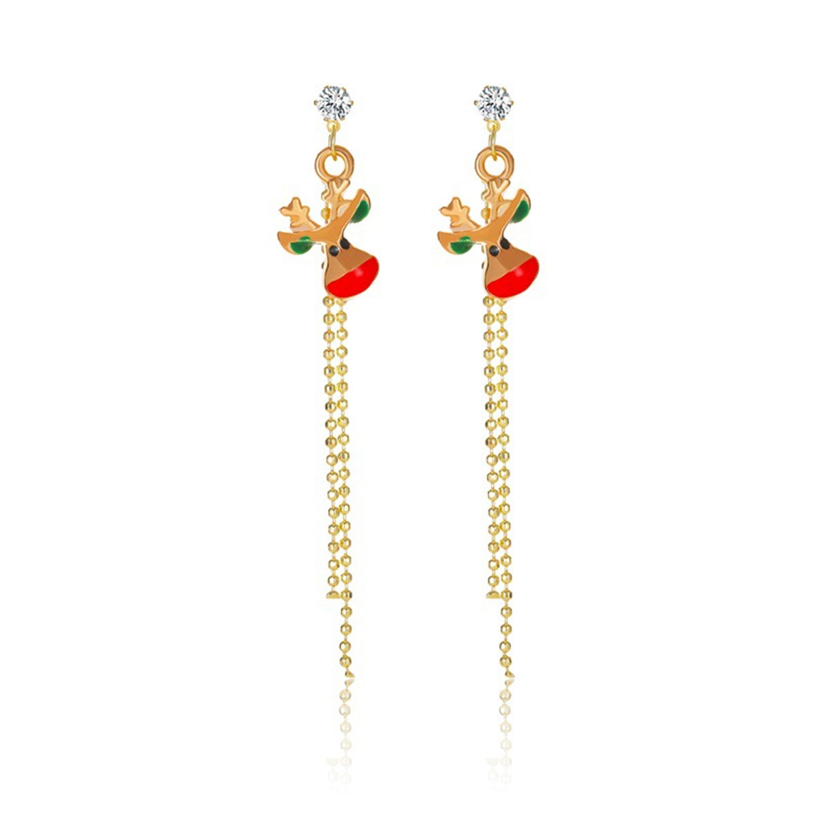 Cubic Zirconia & Enamel 18K Gold-Plated Reindeer Tassel Drop Earrings