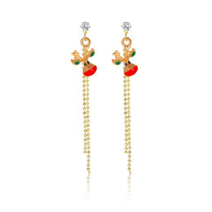 Cubic Zirconia & Enamel 18K Gold-Plated Reindeer Tassel Drop Earrings