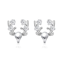 Silver-Plated Floral Reindeer Stud Earrings