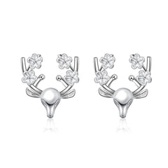 Silver-Plated Floral Reindeer Stud Earrings