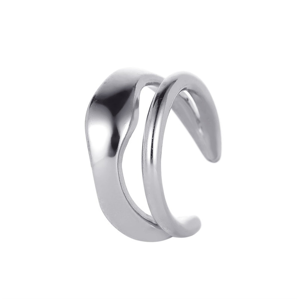 Silver-Plated Abstract Layered Ear Cuff, silver stud earrings for women, dainty minimalist design, side view