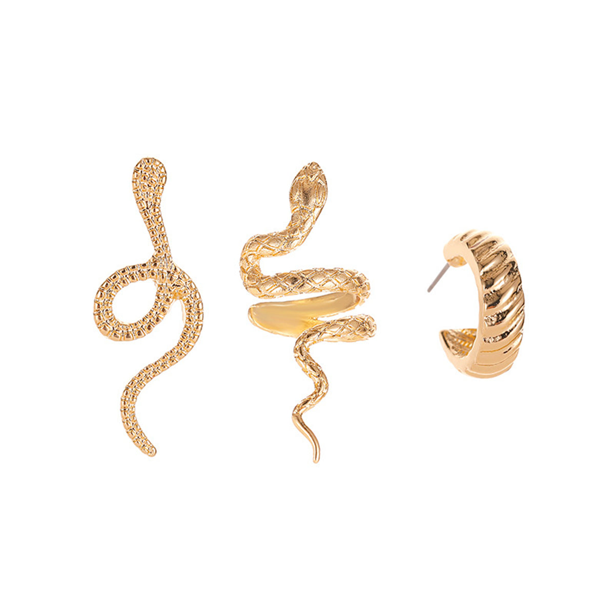 18K Gold-Plated Snake Three-Piece Stud Earring and Ear Cuff Set, gold stud earrings for women, side view
