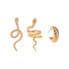 18K Gold-Plated Snake Three-Piece Stud Earring & Ear Cuff Set