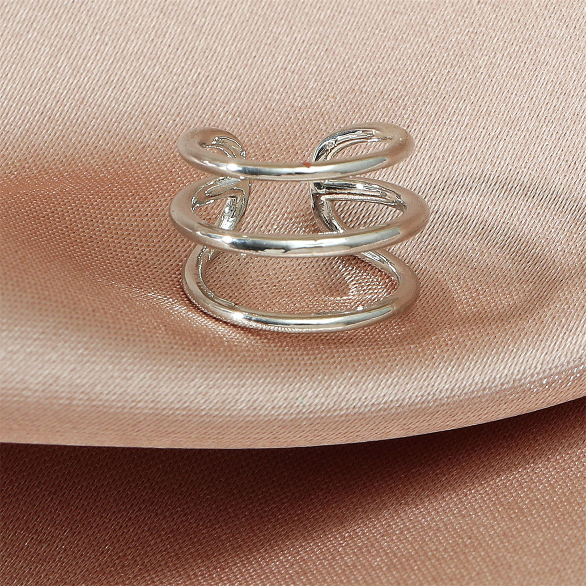 Silver-Plated Layered Ear Cuff, silver stud earrings for women, botanical inspired, detail close-up
