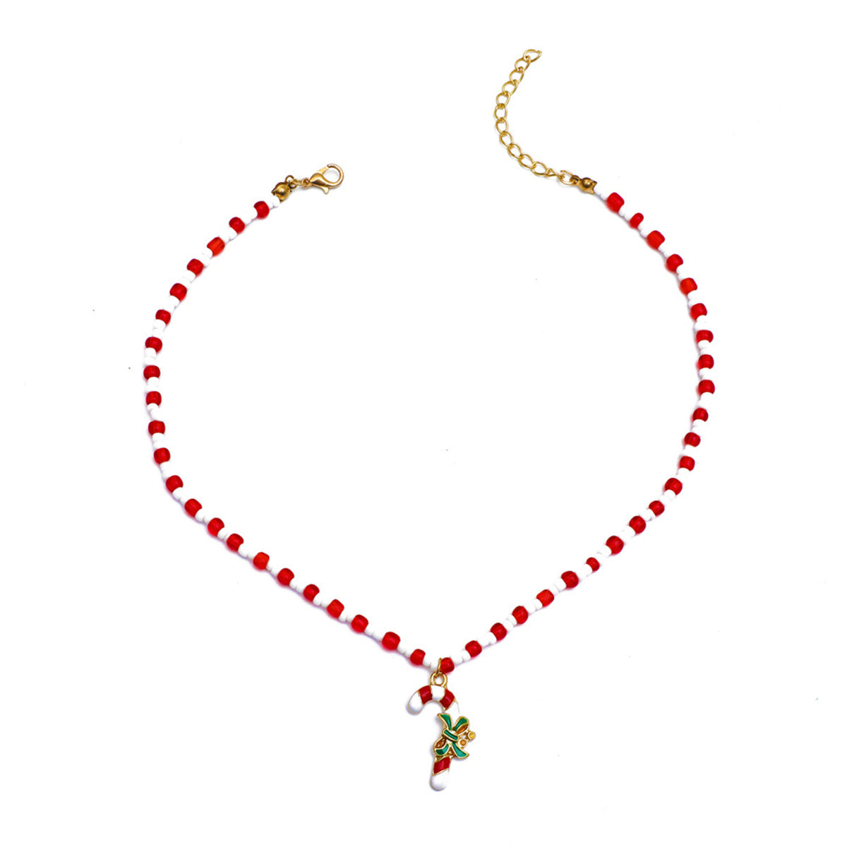 Red Acrylic & Howlite Beaded Candy Cane Pendant Necklace