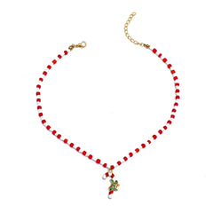 Red Acrylic & Howlite Beaded Candy Cane Pendant Necklace