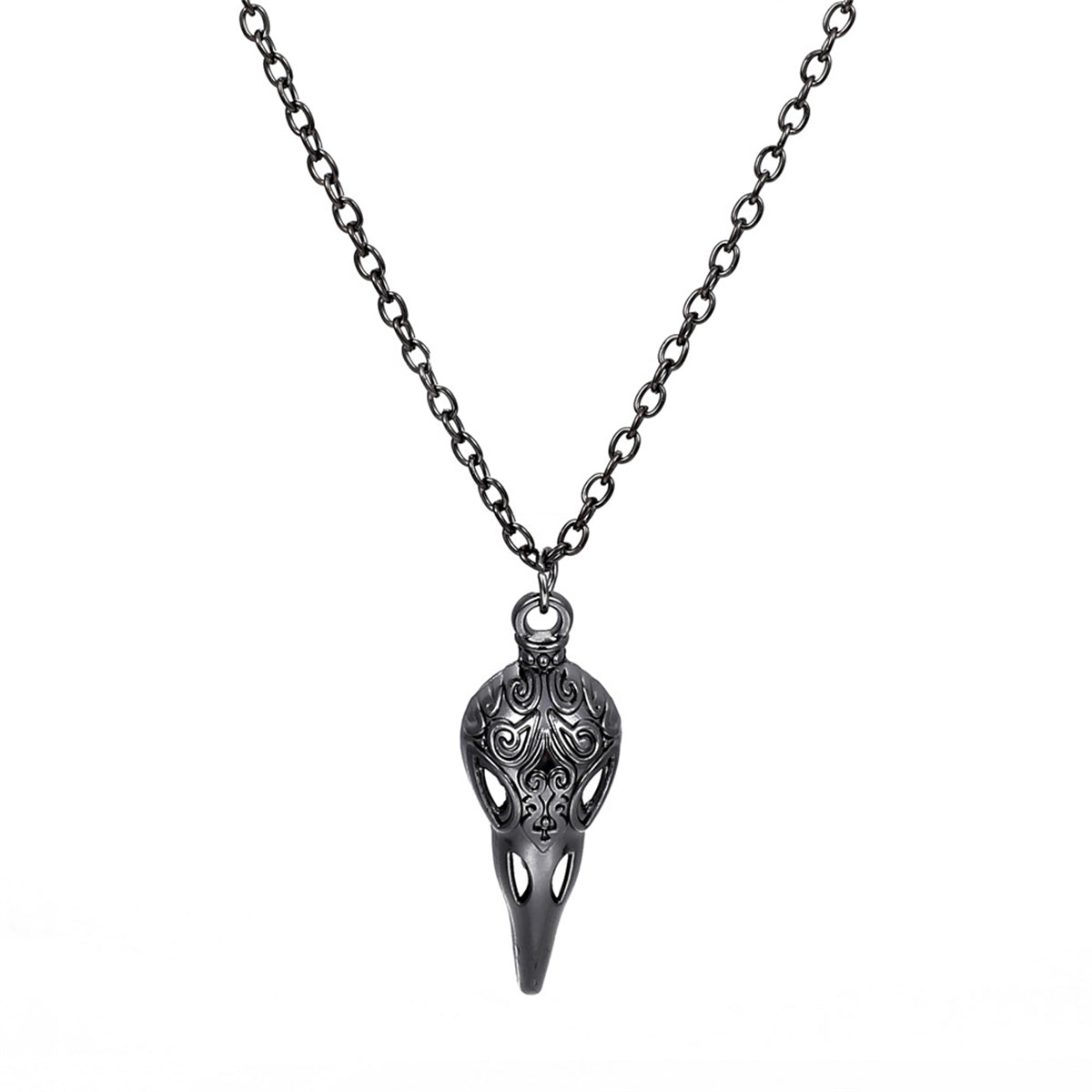 Black Crow Pendant Necklace, pendant necklace for women, dainty minimalist design, detail close-up
