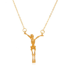 18K Gold-Plated Hanging Skeleton Pendant Necklace