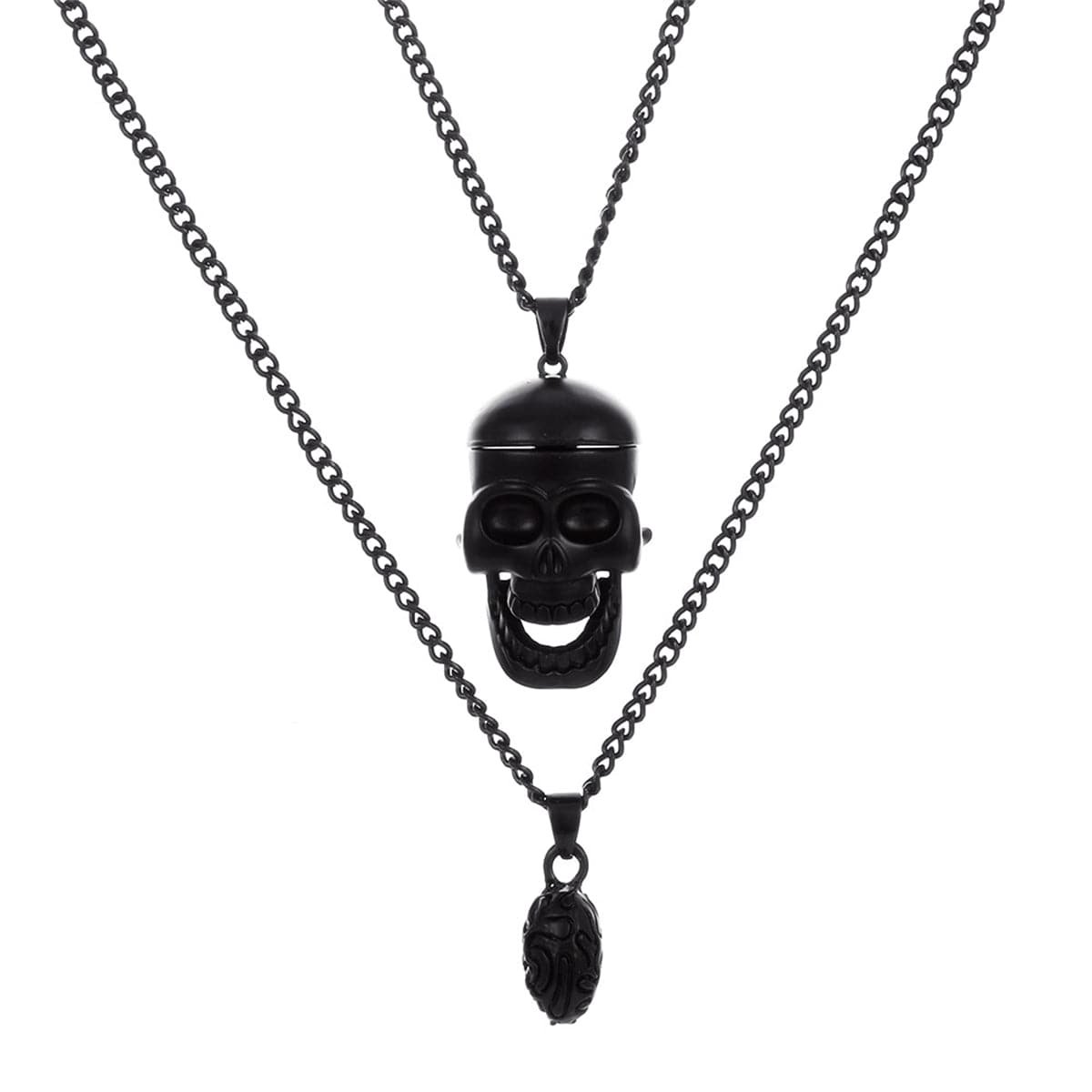 Black Skull Pendant Layered Necklace