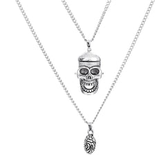 Silver-Plated Skull Pendant Layered Necklace