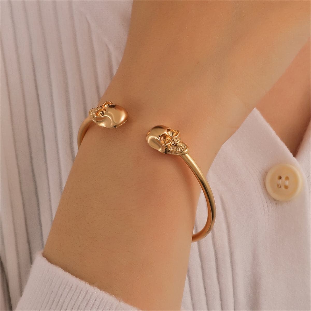 18K Gold-Plated Skull Cuff, gold bracelet for women, elegant gift for her, side view