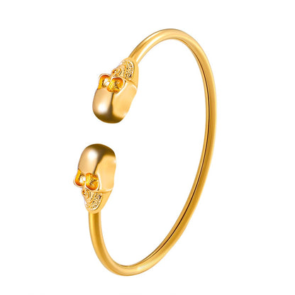 18K Gold-Plated Skull Cuff, gold bracelet for women, elegant gift for her, front view