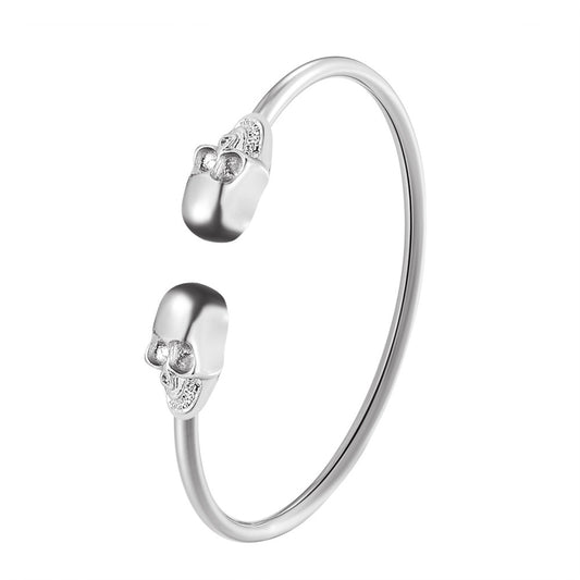 Silver-Plated Skull Cuff, silver bracelet for women, everyday style, front view
