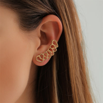 18K Gold-Plated Hearts Ear Climber, gold stud earrings for women, elegant gift for her, front view