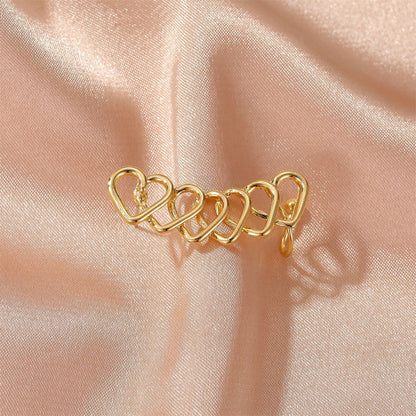 18K Gold-Plated Hearts Ear Climber, gold stud earrings for women, elegant gift for her, detail close-up
