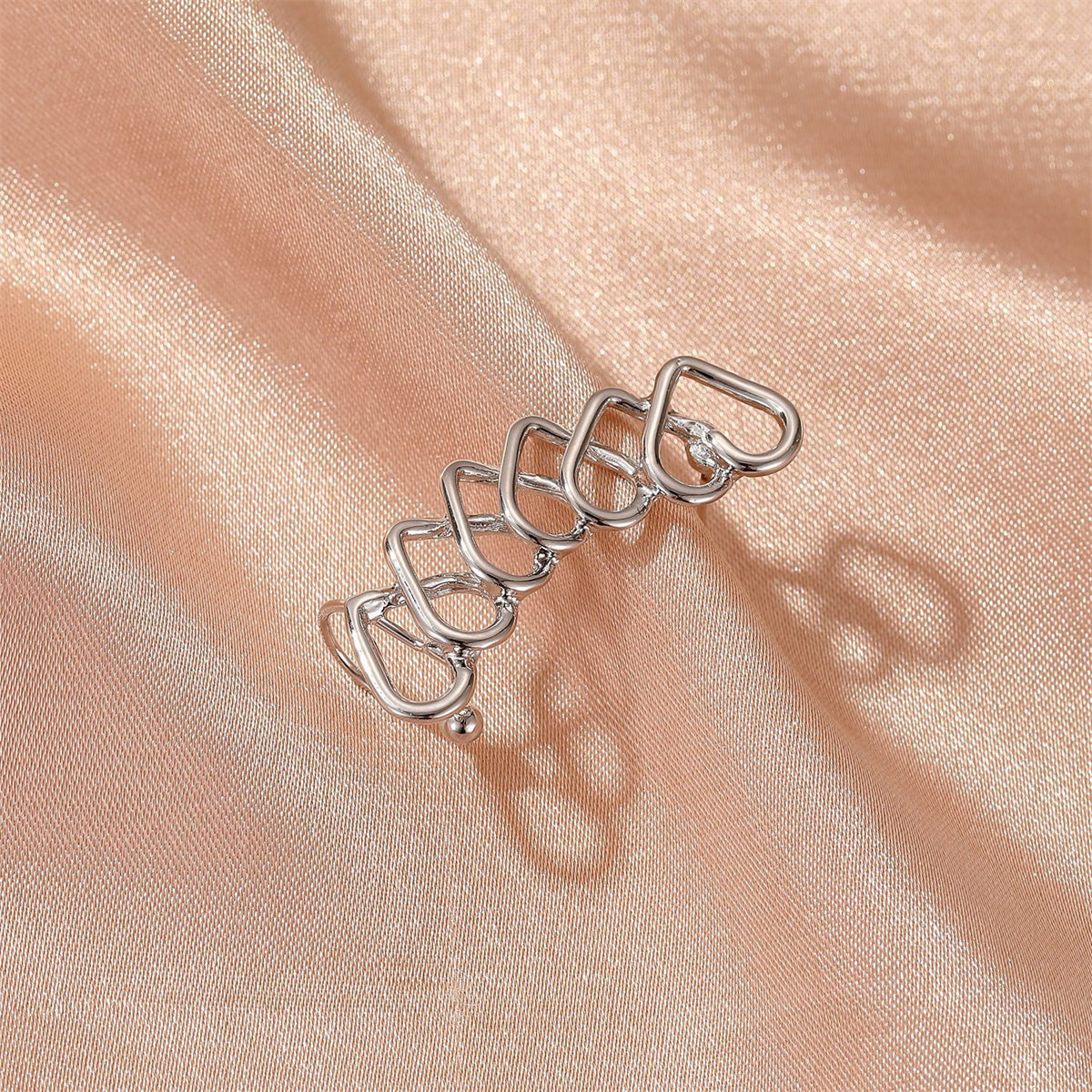 Silver-Plated Hearts Ear Climber, silver stud earrings for women, vintage-inspired design, side view