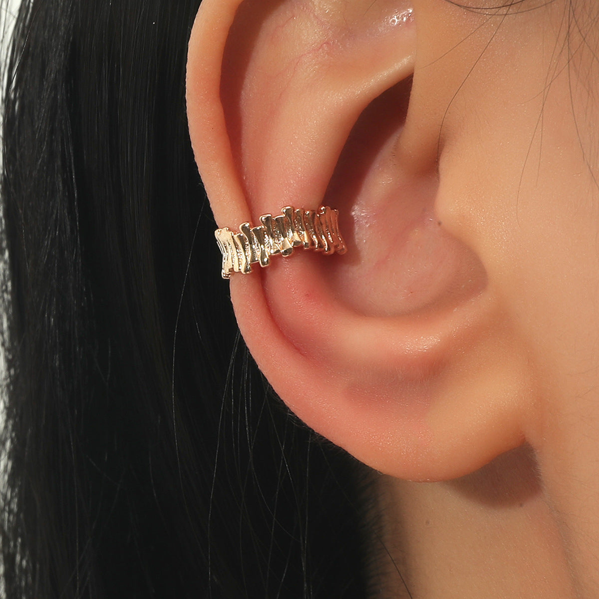18K Gold-Plated Stacked Bar Ear Cuff, gold stud earrings for women, everyday style, front view