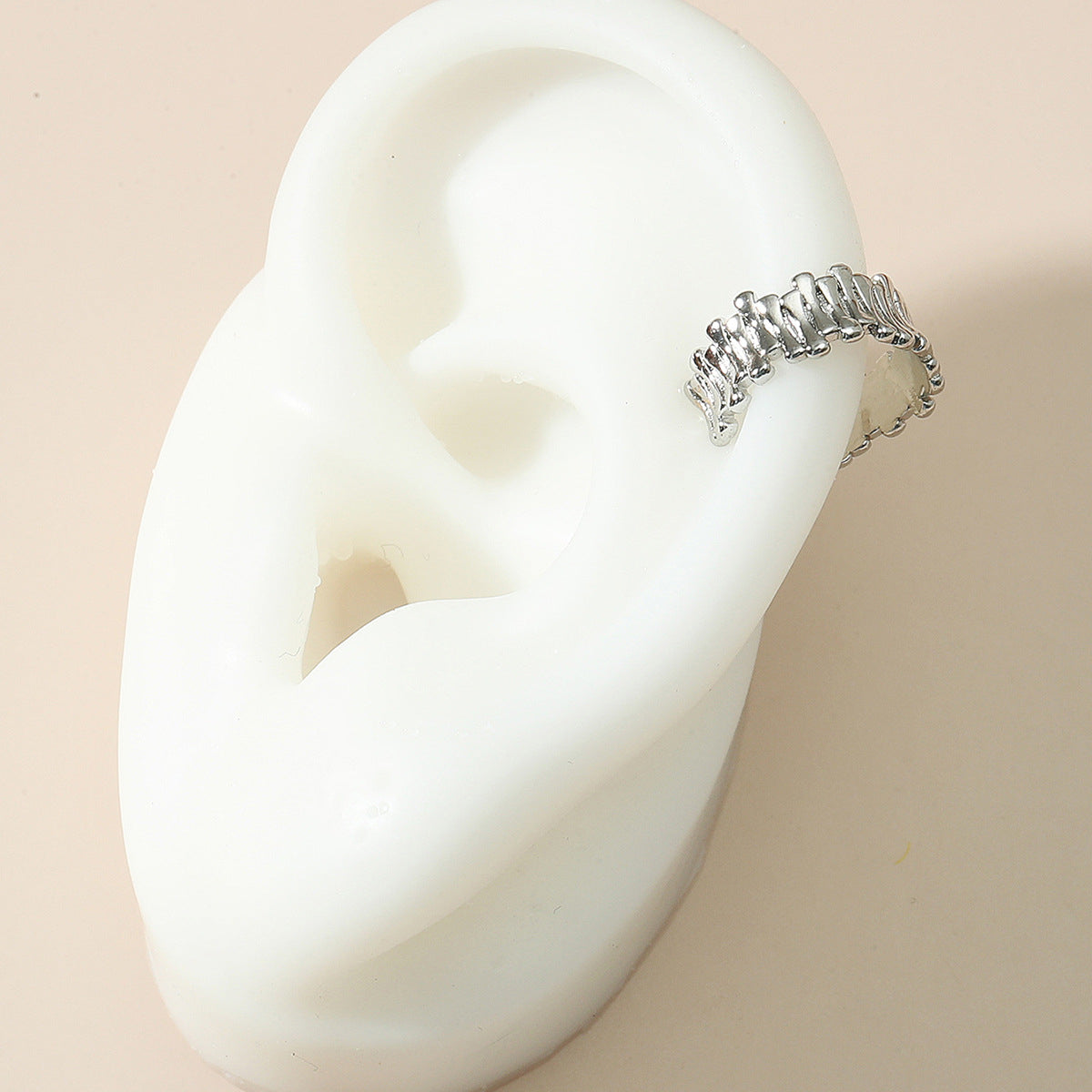 Silver-Plated Stacked Bar Ear Cuff, silver stud earrings for women, dainty minimalist design, front view