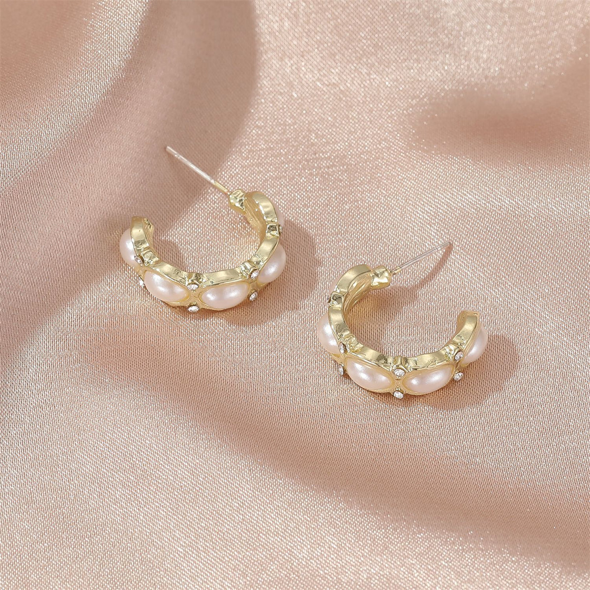 Pearl & Cubic Zirconia 18K Gold-Plated Tiered Huggie Earrings