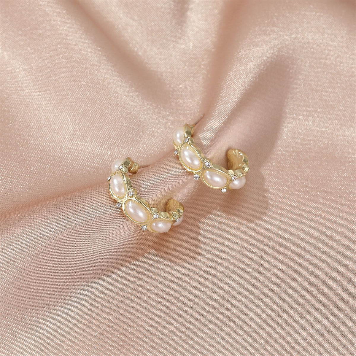 Pearl & Cubic Zirconia 18K Gold-Plated Tiered Huggie Earrings