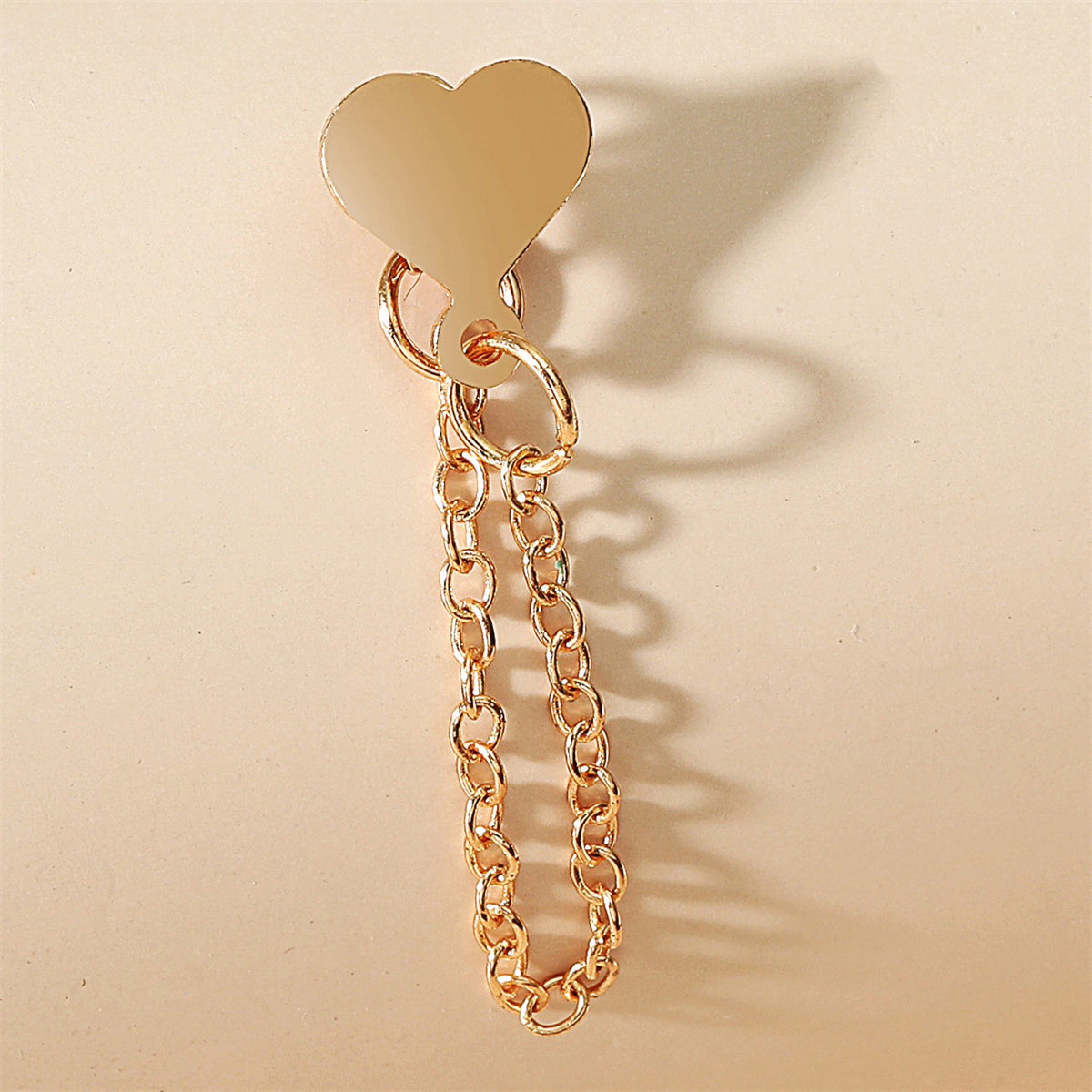 18K Gold-Plated Heart Chain Ear Jacket, gold drop earrings for women, vintage-inspired design, lifestyle look