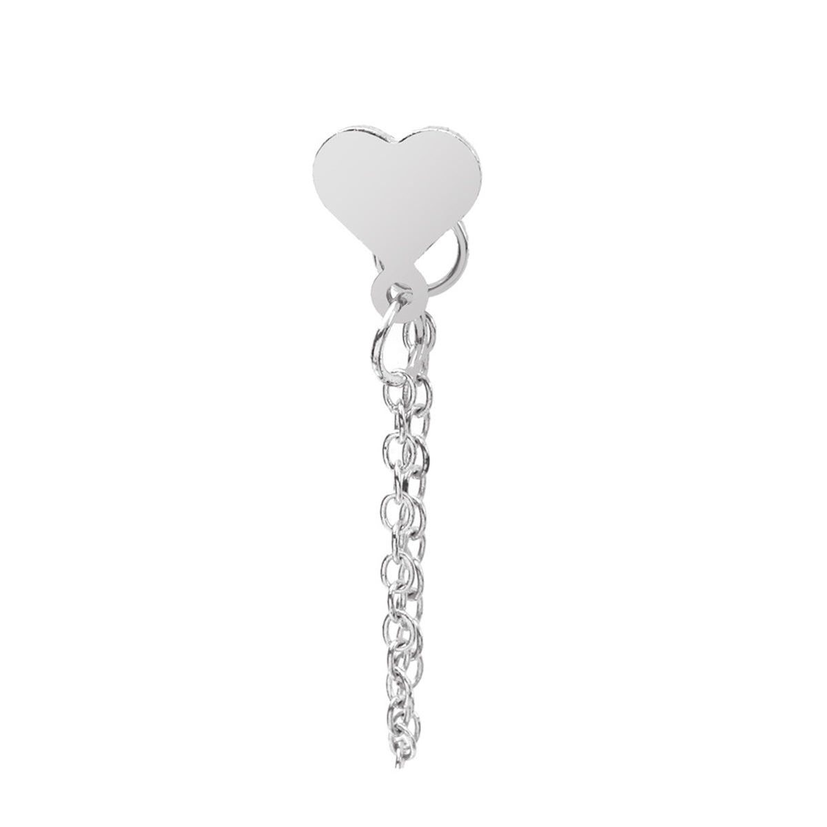 Silver-Plated Heart Chain Ear Jacket, silver drop earrings for women, everyday style, side view