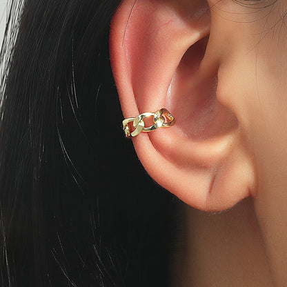18K Gold-Plated Curb Chain Ear Cuff, gold stud earrings for women, dainty minimalist design, front view