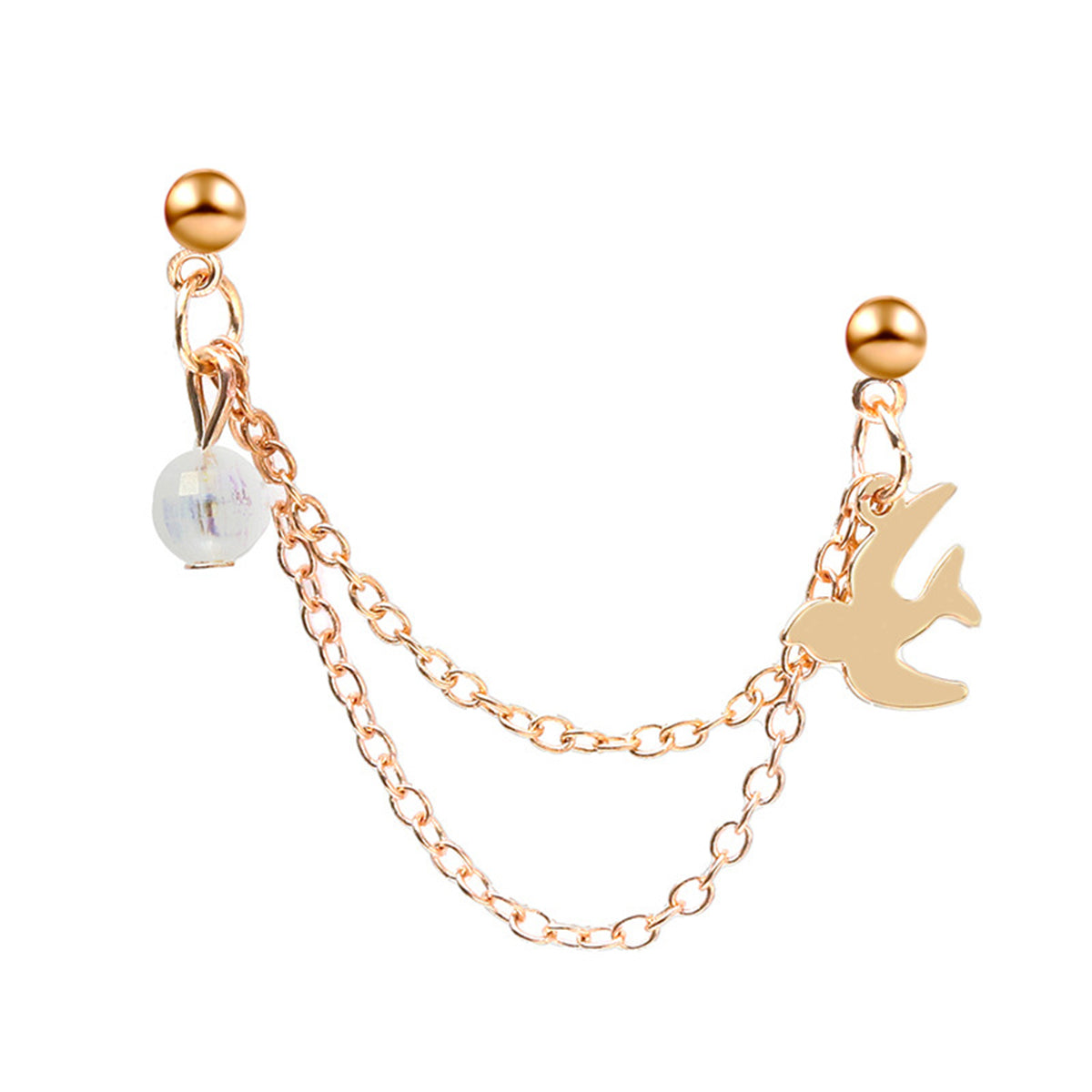 Acrylic and 18K Gold-Plated Swallow Chain Ear Cuff, gold drop earrings for women, dainty minimalist design, side view