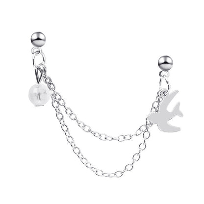 Acrylic and Silver-Plated Swallow Chain Ear Cuff, silver drop earrings for women, vintage-inspired design, side view