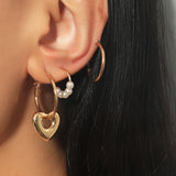 Pearl & 18k Gold-Plated Heart Huggie Earrings Set