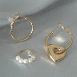 Pearl & 18k Gold-Plated Heart Huggie Earrings Set