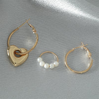 Pearl & 18k Gold-Plated Heart Huggie Earrings Set