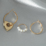 Pearl & 18k Gold-Plated Heart Huggie Earrings Set
