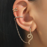 Clear Cubic Zirconia & 18k Gold-Plated Snake Chain Two-Piece Ear Cuff Set