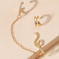Clear Cubic Zirconia & 18k Gold-Plated Snake Chain Two-Piece Ear Cuff Set