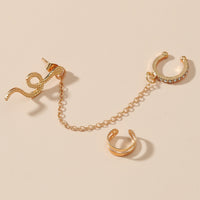 Clear Cubic Zirconia & 18k Gold-Plated Snake Chain Two-Piece Ear Cuff Set