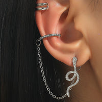 Cubic Zirconia & Silver-Plated Snake Chain Ear Cuff Set