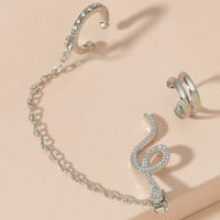 Cubic Zirconia & Silver-Plated Snake Chain Ear Cuff Set