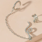 Cubic Zirconia & Silver-Plated Snake Chain Ear Cuff Set