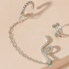 Cubic Zirconia & Silver-Plated Snake Chain Ear Cuff Set