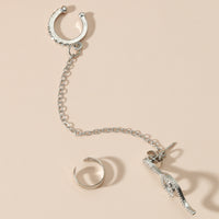 Cubic Zirconia & Silver-Plated Snake Chain Ear Cuff Set