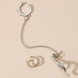 Cubic Zirconia & Silver-Plated Snake Chain Ear Cuff Set