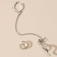 Cubic Zirconia & Silver-Plated Snake Chain Ear Cuff Set